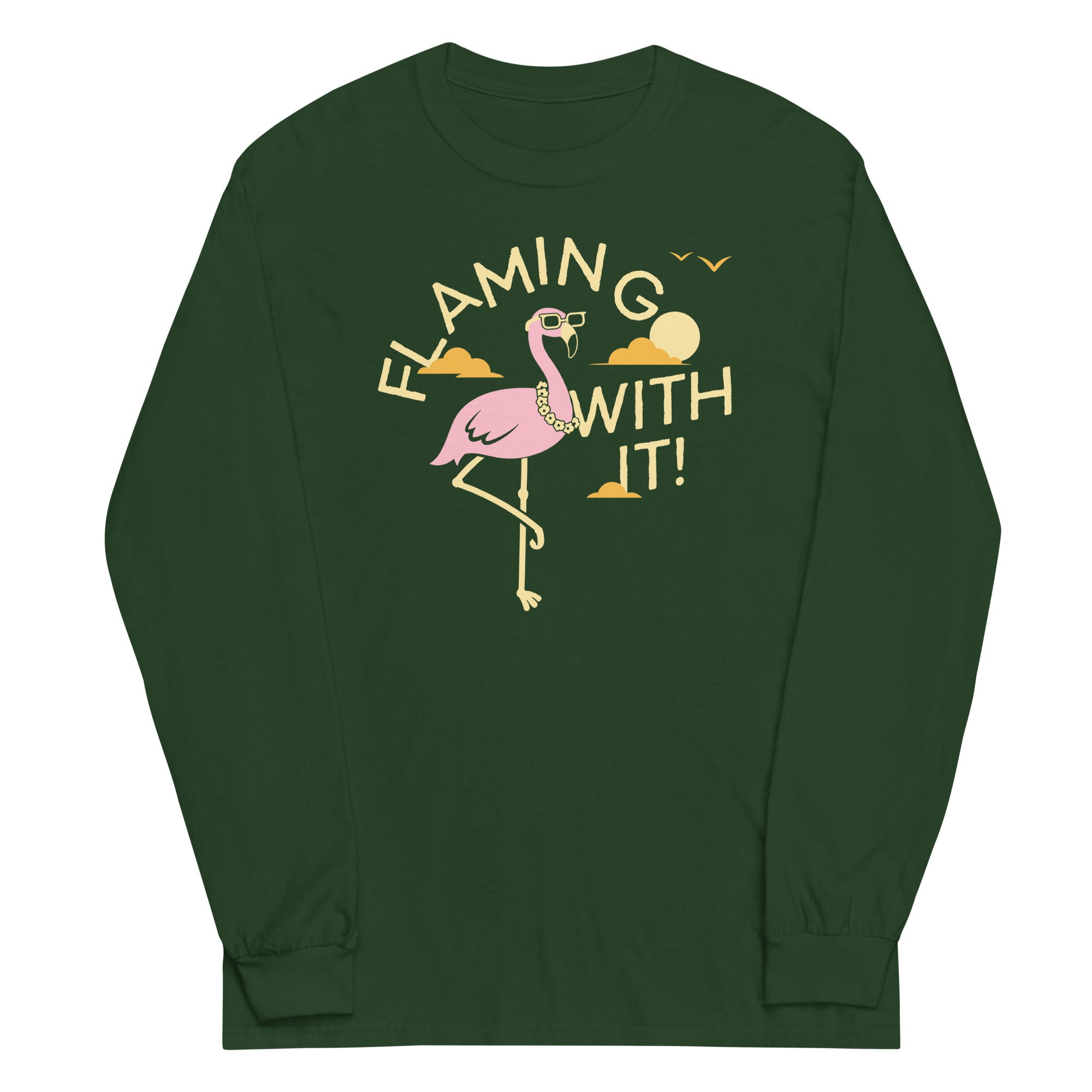 Flamingo With It Unisex Long Sleeve Tee Hoodie, Sweatshirt | CoreVibeTees.com (Image 3)
