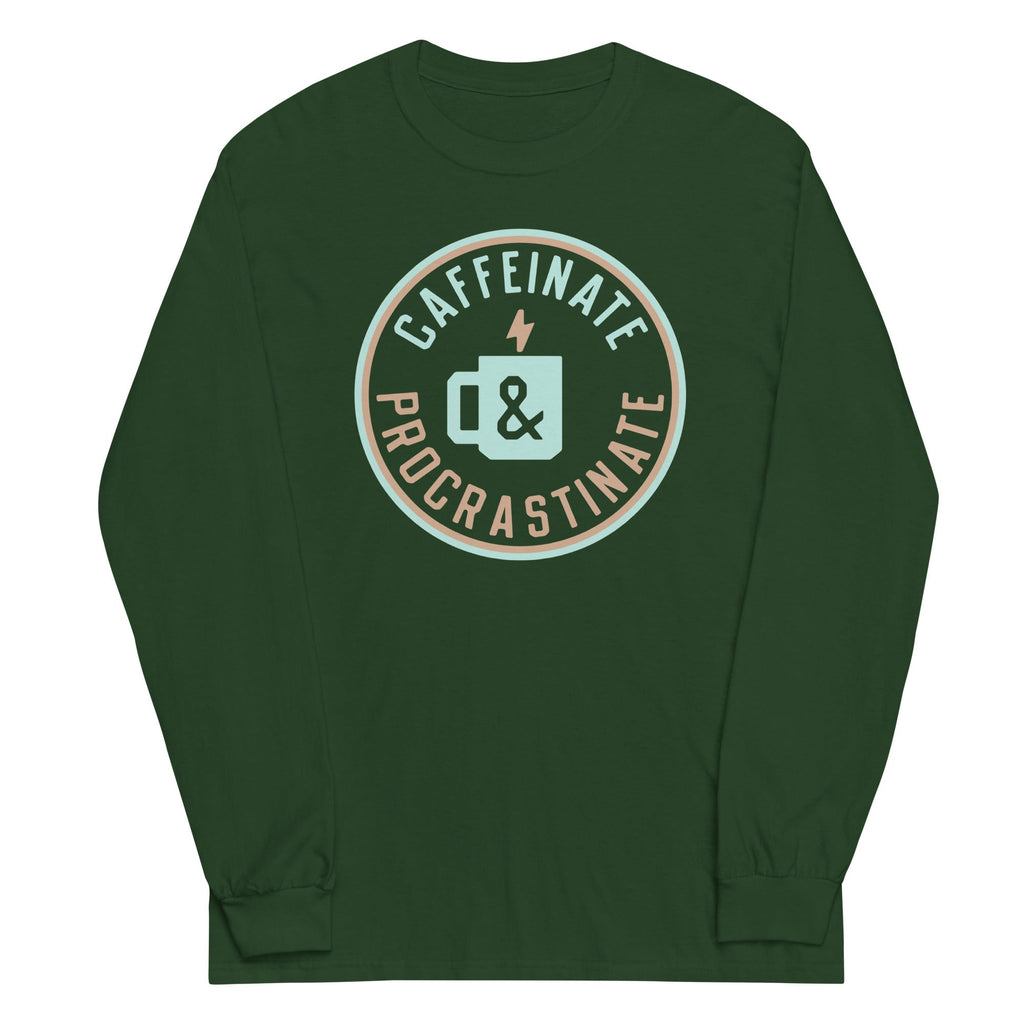 Caffeinate And Procrastinate Unisex Long Sleeve Tee Hoodie, Sweatshirt | CoreVibeTees.com (Image 4)