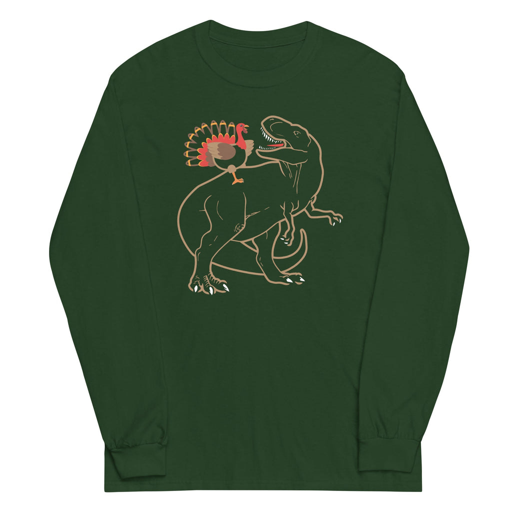 Turkey Riding T-Rex Unisex Long Sleeve Tee Hoodie, Sweatshirt | CoreVibeTees.com (Image 4)