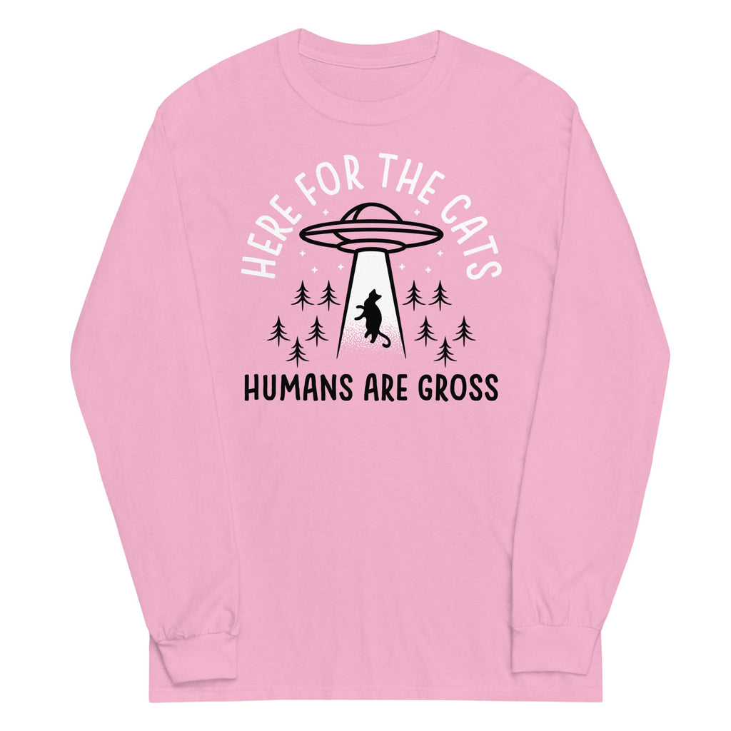 Here For The Cats, Humans Are Gross Unisex Long Sleeve Tee Hoodie, Sweatshirt | CoreVibeTees.com (Image 4)
