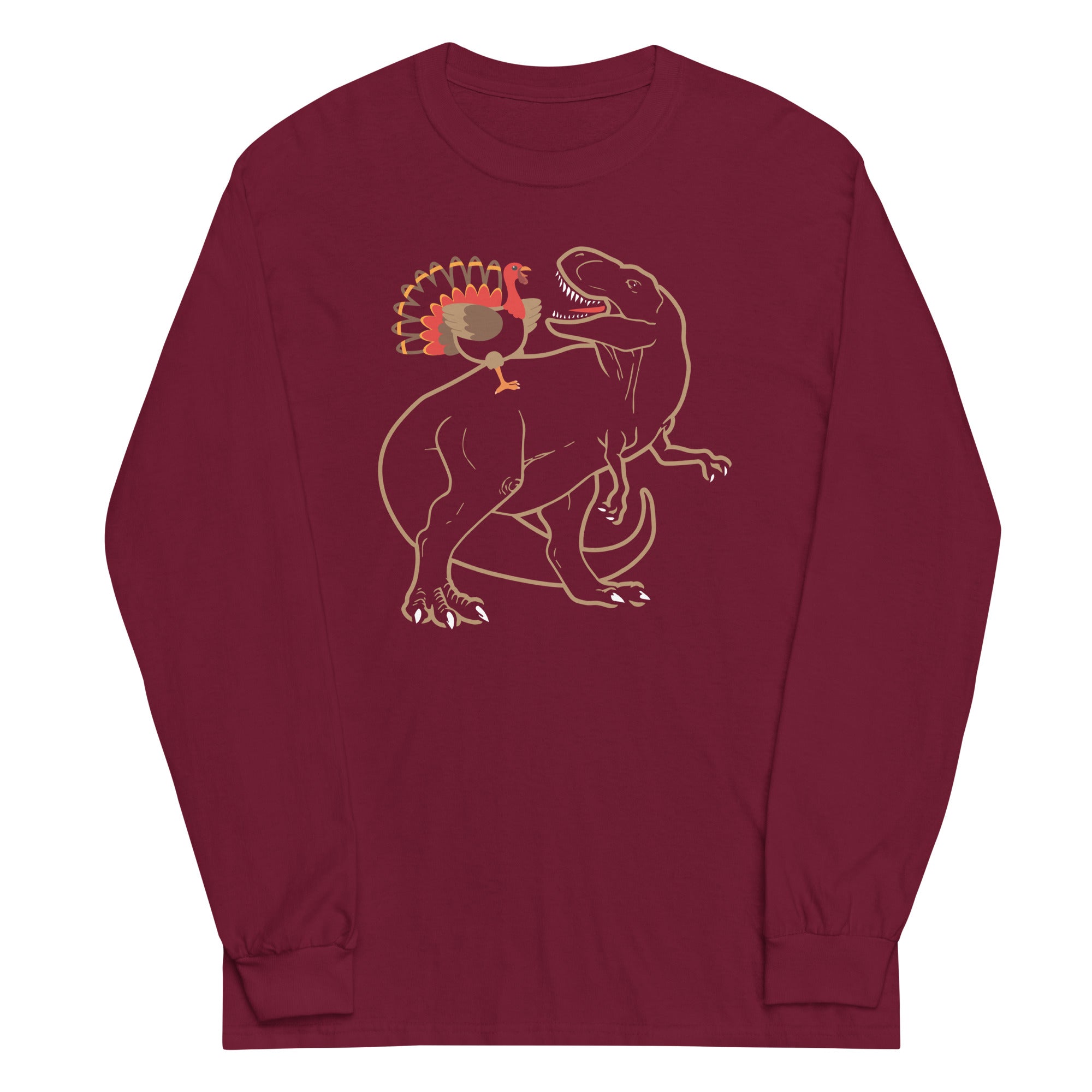 Turkey Riding T-Rex Unisex Long Sleeve Tee Hoodie, Sweatshirt | CoreVibeTees.com (Image 3)