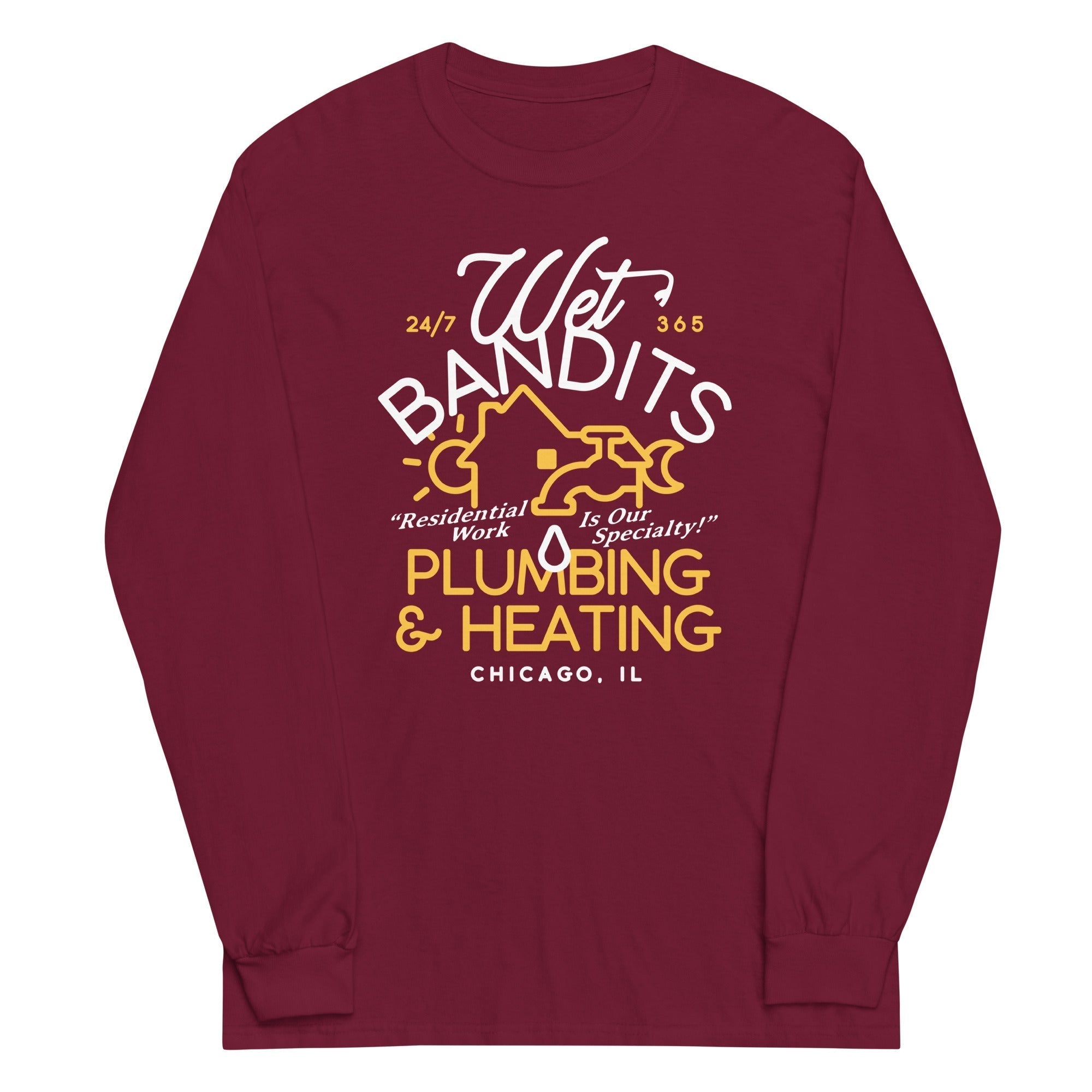 Wet Bandits Plumbing & Heating Unisex Long Sleeve Tee Hoodie, Sweatshirt | CoreVibeTees.com (Image 1)