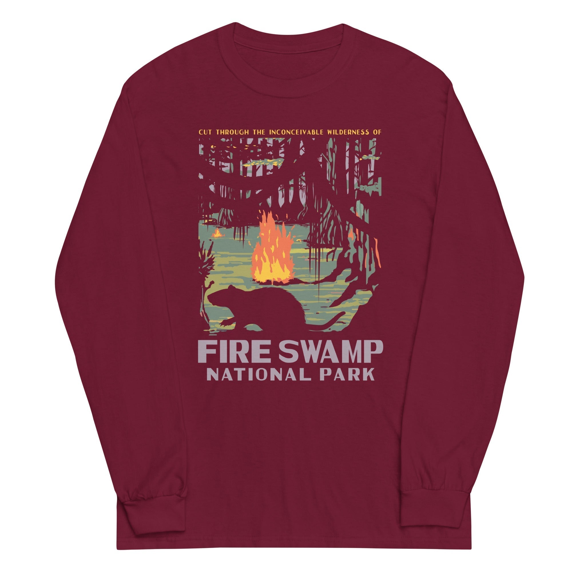 Fire Swamp National Park Unisex Long Sleeve Tee Hoodie, Sweatshirt | CoreVibeTees.com (Image 3)