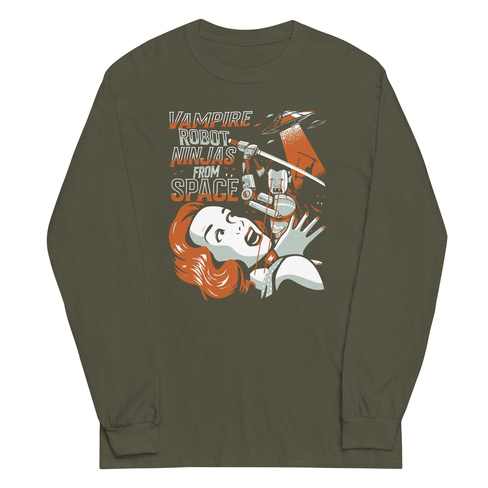 Vampire Robot Ninja From Space Unisex Long Sleeve Tee Hoodie, Sweatshirt | CoreVibeTees.com (Image 3)
