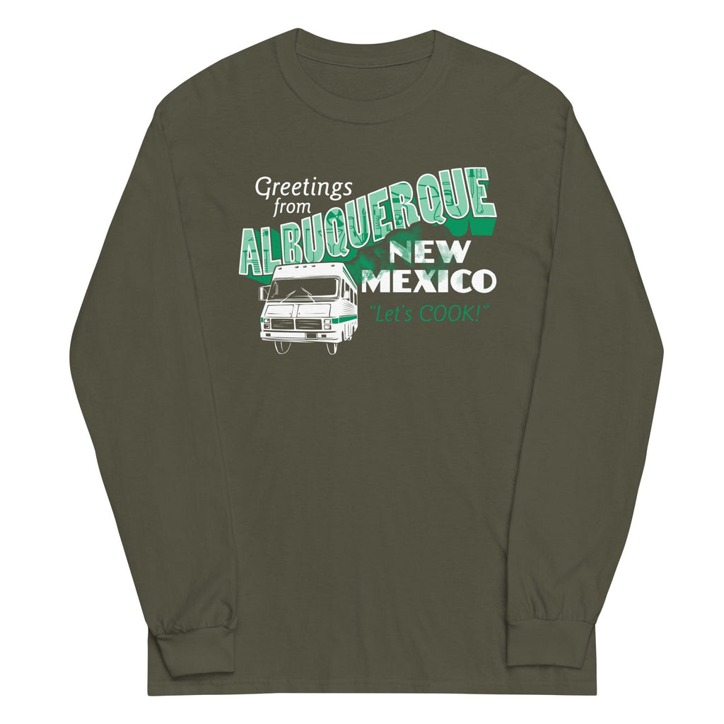 Greetings From Albuquerque Unisex Long Sleeve Tee Hoodie, Sweatshirt | CoreVibeTees.com (Image 1)