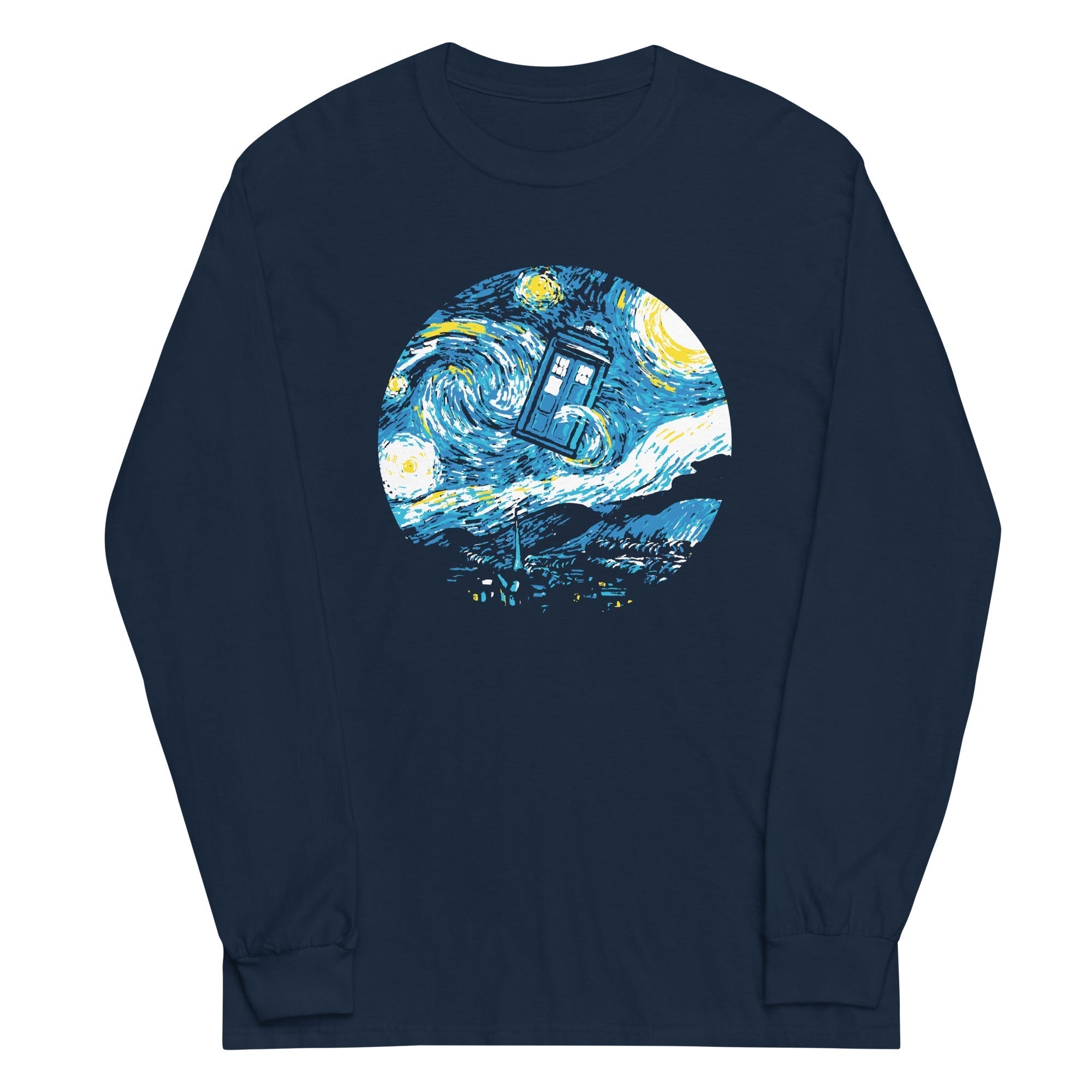 Starry Night Police Box Unisex Long Sleeve Tee Hoodie, Sweatshirt | CoreVibeTees.com (Image 2)
