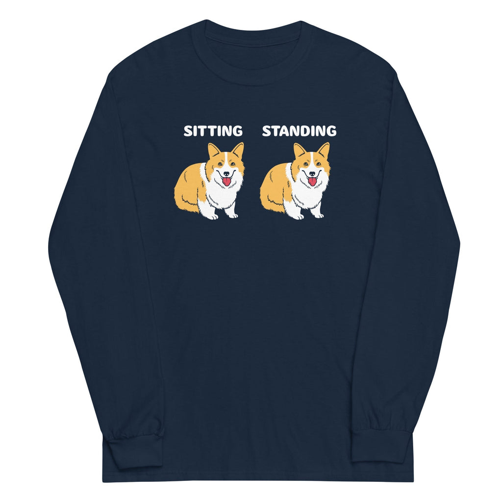 Corgi Sitting And Standing Unisex Long Sleeve Tee Hoodie, Sweatshirt | CoreVibeTees.com (Image 1)