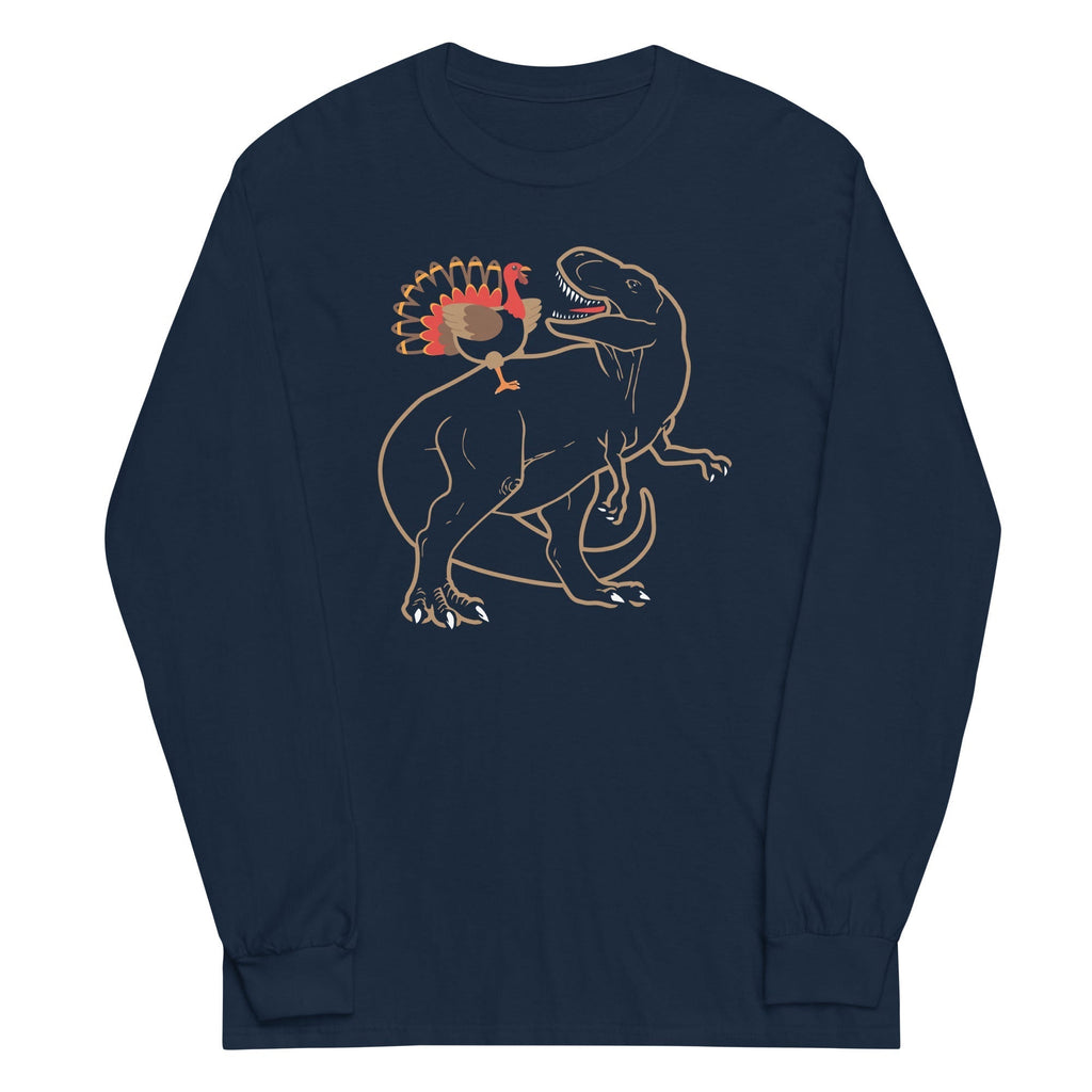Turkey Riding T-Rex Unisex Long Sleeve Tee Hoodie, Sweatshirt | CoreVibeTees.com (Image 2)