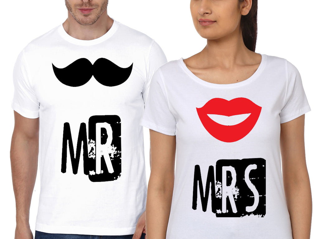 Mr & Mrs Couple White T-Shirt Hoodie, Sweatshirt | CoreVibeTees.com