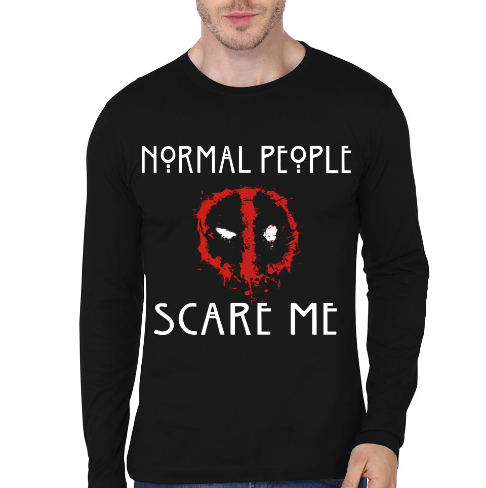 Normal People Scare Me Deadpool Black Full Sleeve T-Shirt Hoodie, Sweatshirt | CoreVibeTees.com