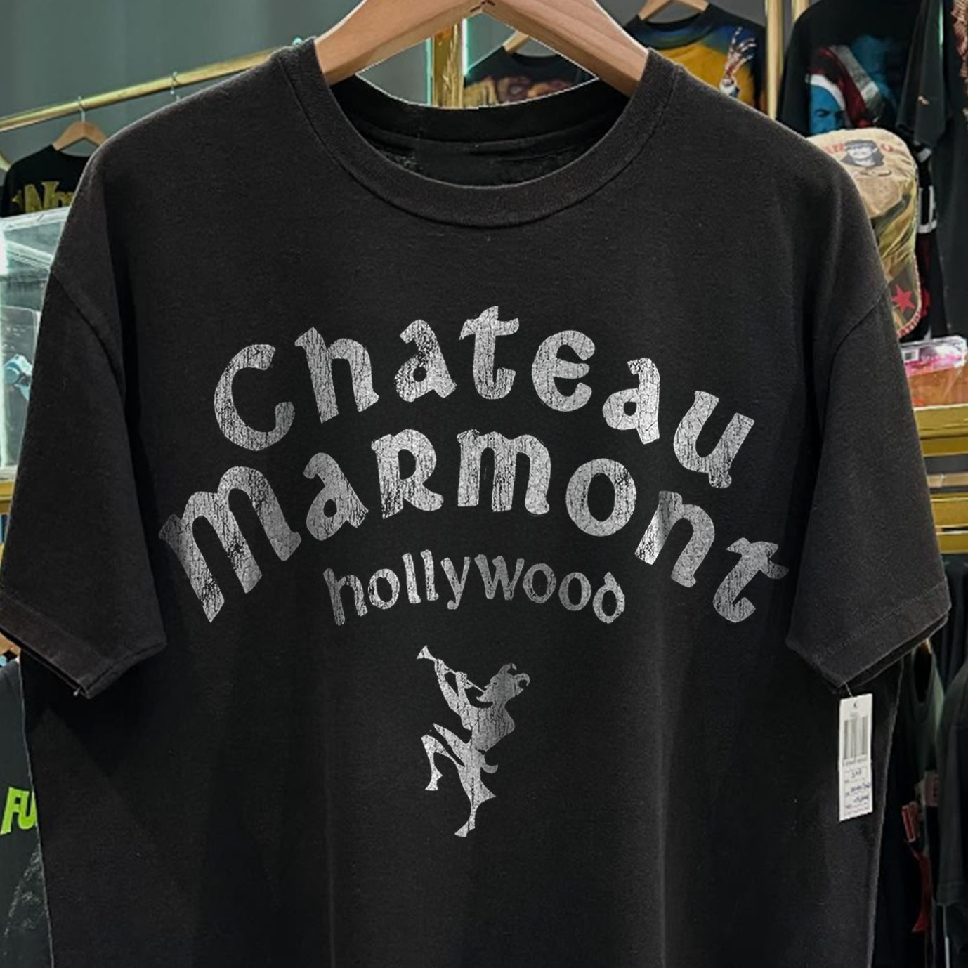 90s CHATEAU MARMONT 'HOLLYWOOD' RARE WASHED BLACK T-SHIRT Hoodie, Sweatshirt | CoreVibeTees.com (Image 3)