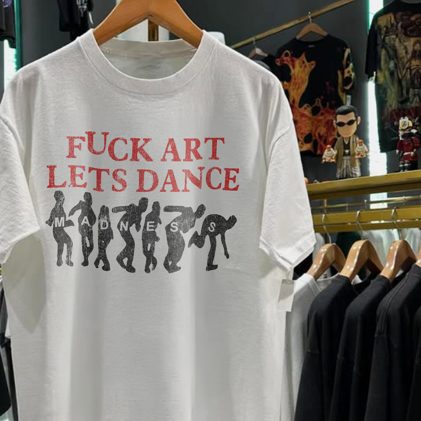 90s MADNESS 'F*CK ART, LETS DANCE' RARE WASHED WHITE T-SHIRT Hoodie, Sweatshirt | CoreVibeTees.com (Image 2)