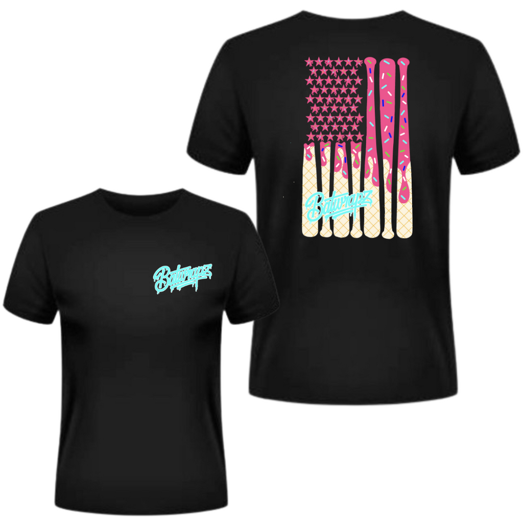 BatWrapz "Pink Baseball Ice Cream Flag" Youth T-Shirt - Black Hoodie, Sweatshirt | CoreVibeTees.com (Image 1)