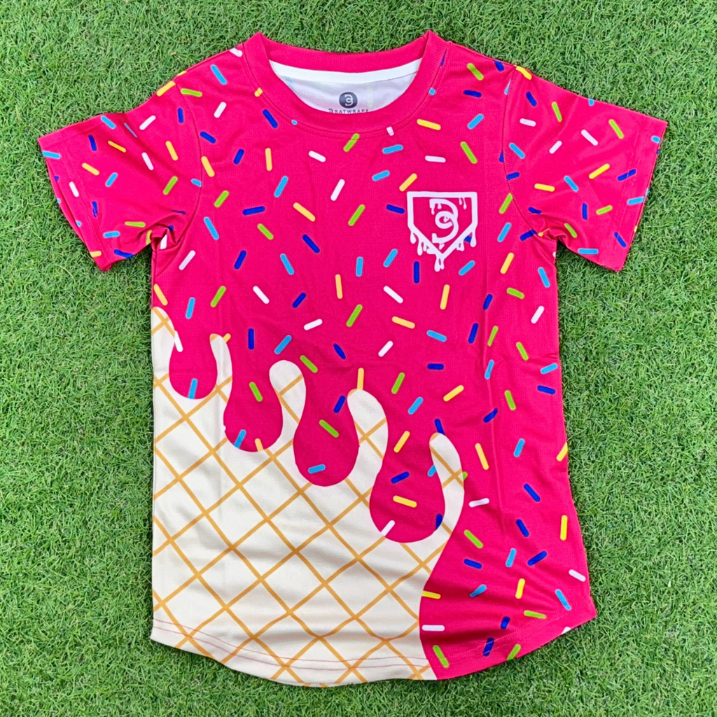 BatWrapz Baseball Ice Cream Short Sleeve Training Tee Youth - Pink Hoodie, Sweatshirt | CoreVibeTees.com (Image 1)