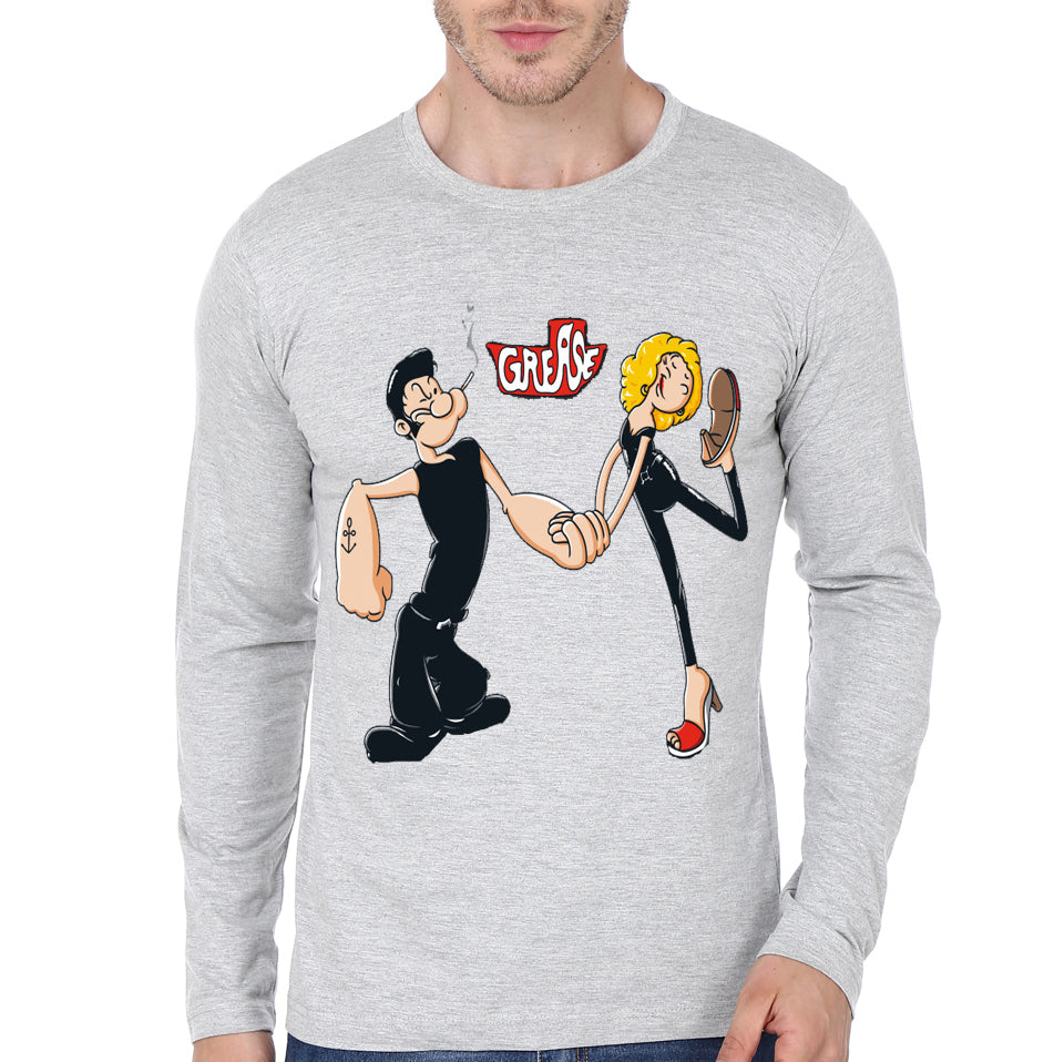 Popeye & Olive Grey Full Sleeve Tee Hoodie, Sweatshirt | CoreVibeTees.com