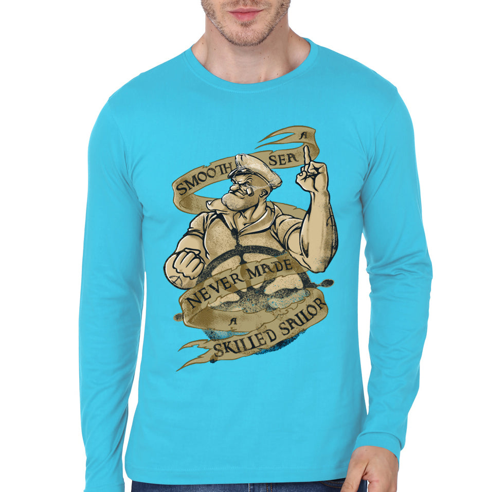 Popeye Light Blue Full Sleeve Tee Hoodie, Sweatshirt | CoreVibeTees.com