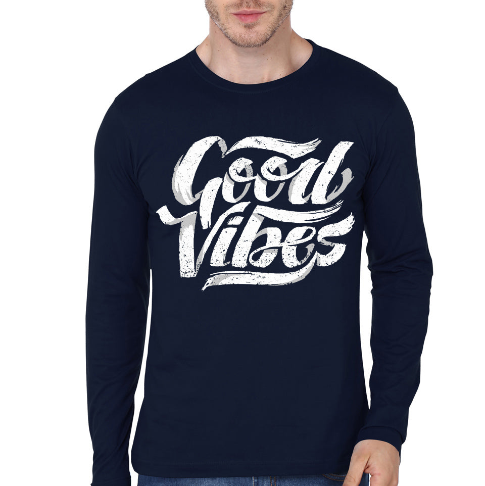 Positive Vibes Navy Blue Full Sleeve Tee Hoodie, Sweatshirt | CoreVibeTees.com