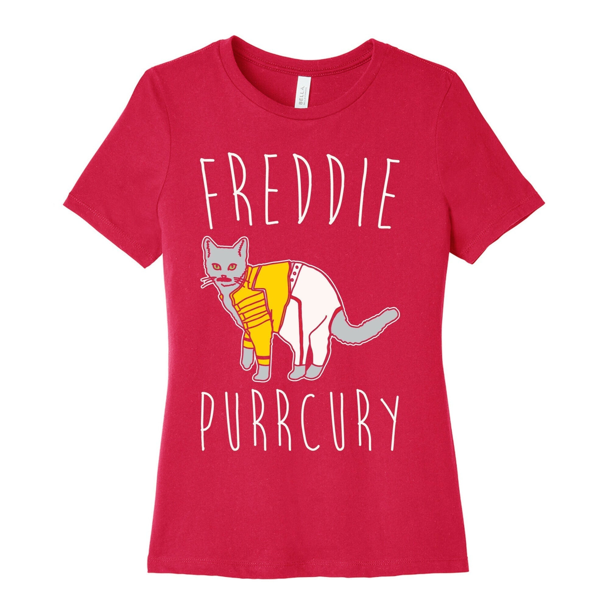 Freddie Purrcury Cat Parody White Print Women's Cotton Tee Hoodie, Sweatshirt | CoreVibeTees.com (Image 2)