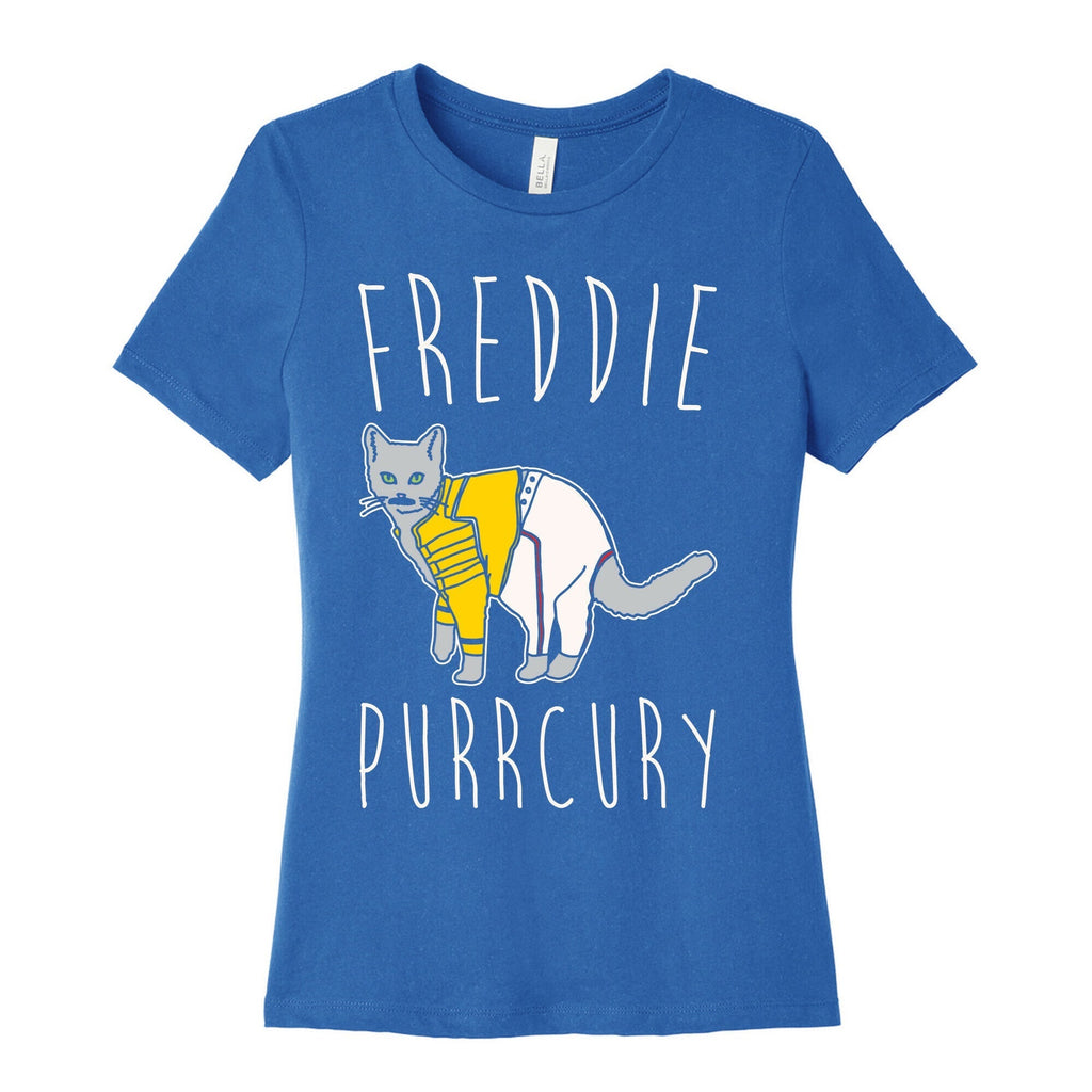 Freddie Purrcury Cat Parody White Print Women's Cotton Tee Hoodie, Sweatshirt | CoreVibeTees.com (Image 3)