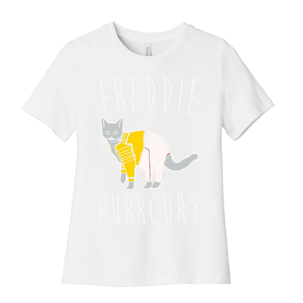 Freddie Purrcury Cat Parody White Print Women's Cotton Tee Hoodie, Sweatshirt | CoreVibeTees.com (Image 4)