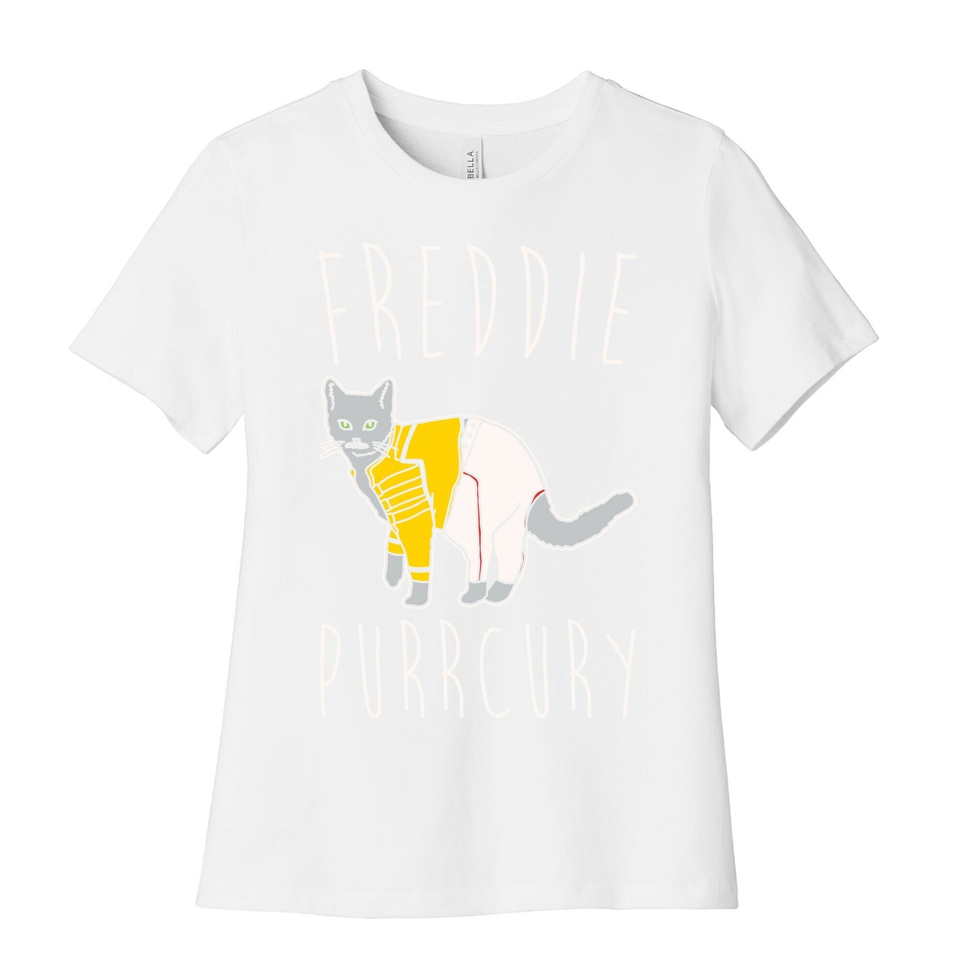 Freddie Purrcury Cat Parody White Print Women's Cotton Tee Hoodie, Sweatshirt | CoreVibeTees.com (Image 4)
