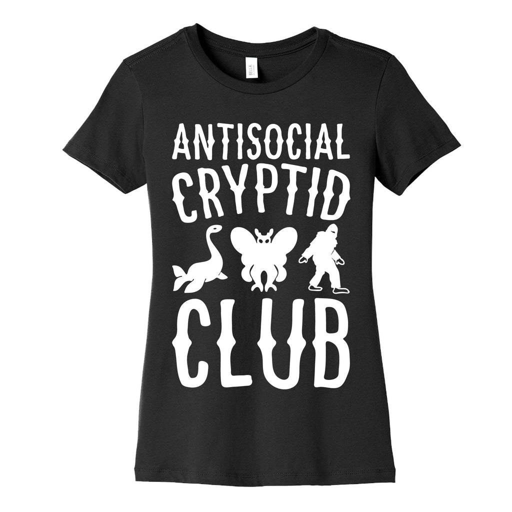 Antisocial Cryptid Club White Print Women's Cotton Tee Hoodie, Sweatshirt | CoreVibeTees.com (Image 5)