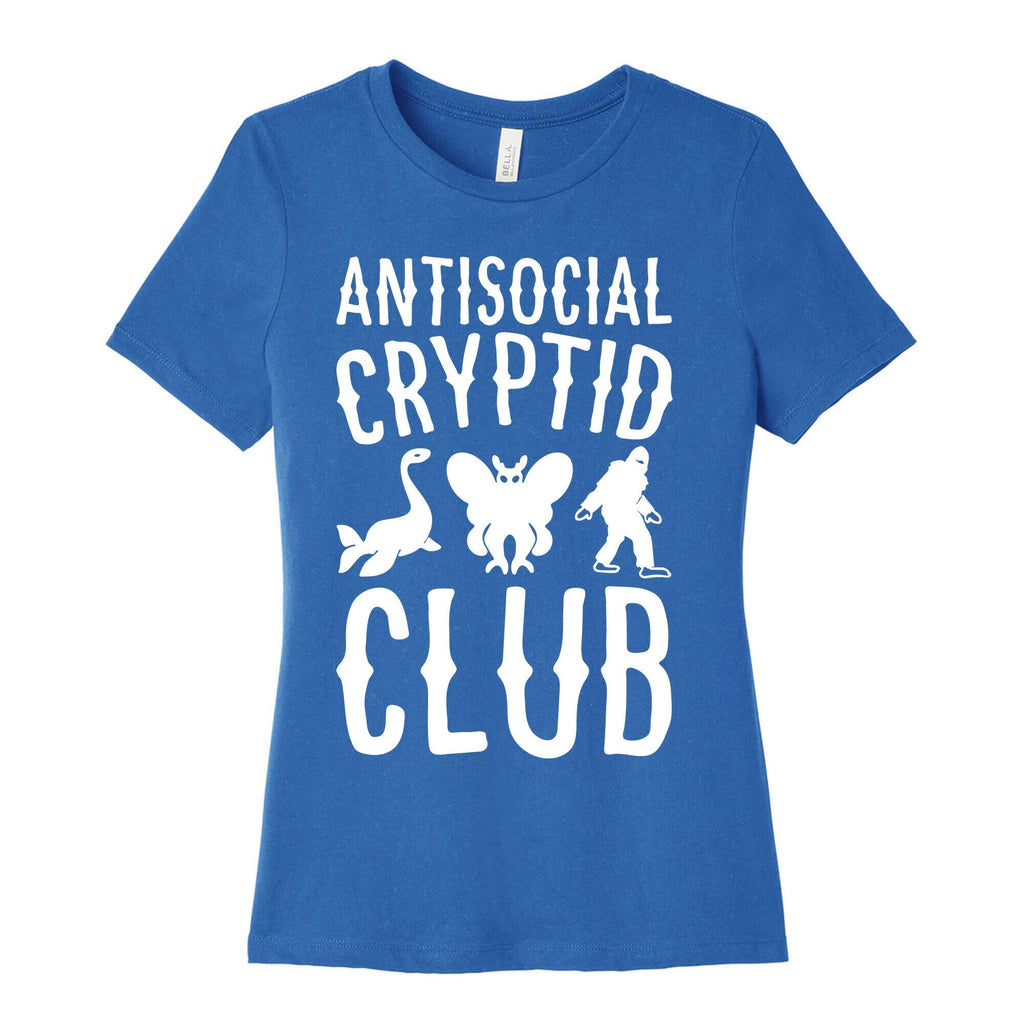 Antisocial Cryptid Club White Print Women's Cotton Tee Hoodie, Sweatshirt | CoreVibeTees.com (Image 3)