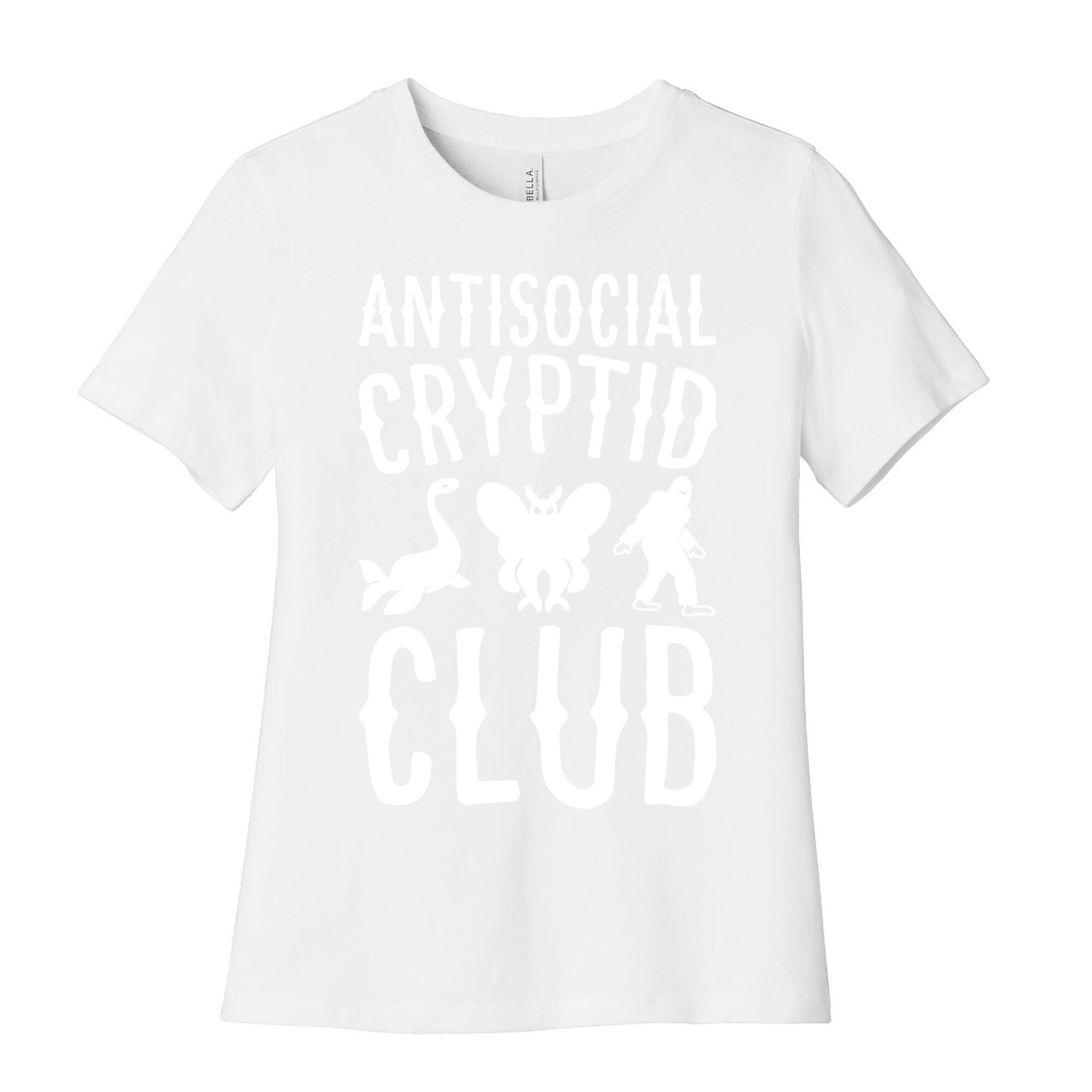 Antisocial Cryptid Club White Print Women's Cotton Tee Hoodie, Sweatshirt | CoreVibeTees.com (Image 4)