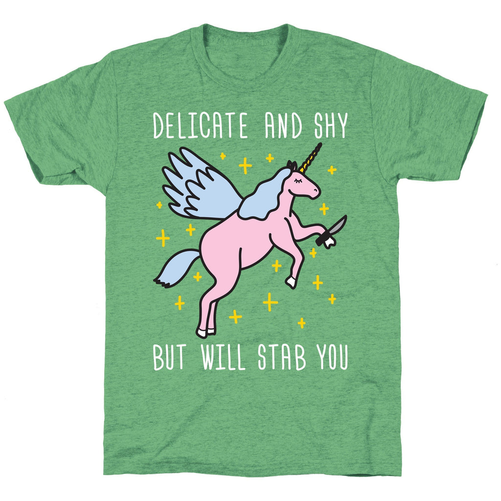 Delicate And Shy But Will Stab You Unicorn Unisex Triblend Tee Hoodie, Sweatshirt | CoreVibeTees.com (Image 2)