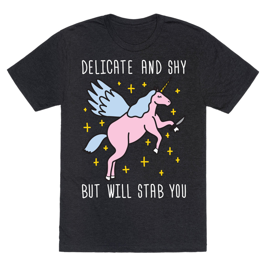 Delicate And Shy But Will Stab You Unicorn Unisex Triblend Tee Hoodie, Sweatshirt | CoreVibeTees.com (Image 1)