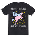 Delicate And Shy But Will Stab You Unicorn Unisex Triblend Tee Hoodie, Sweatshirt | CoreVibeTees.com (Image 1)