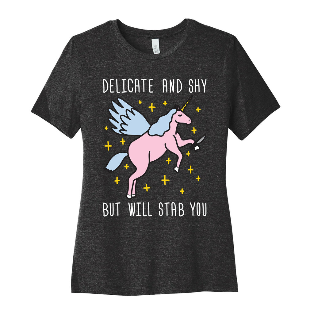 Delicate And Shy But Will Stab You Unicorn Women's Cotton Tee Hoodie, Sweatshirt | CoreVibeTees.com (Image 1)