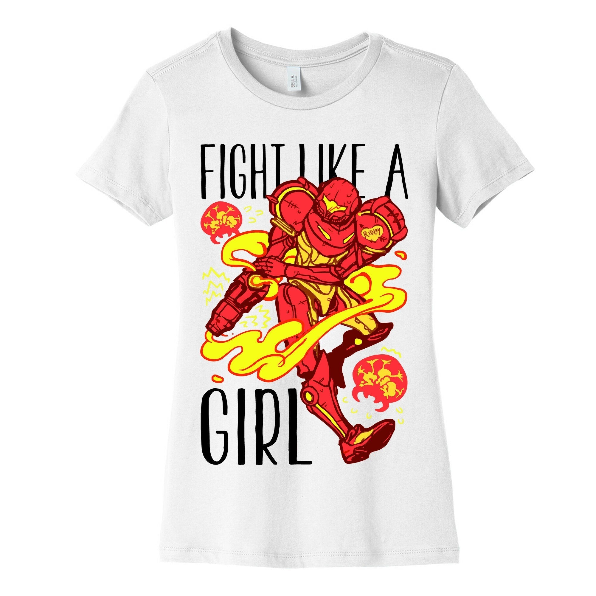 Fight Like A Girl Samus Parody Women's Cotton Tee Hoodie, Sweatshirt | CoreVibeTees.com (Image 4)