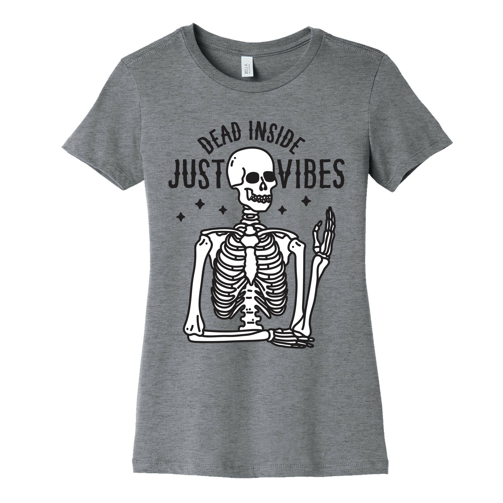 Dead Inside Just Vibes Skeleton Women's Cotton Tee Hoodie, Sweatshirt | CoreVibeTees.com (Image 2)