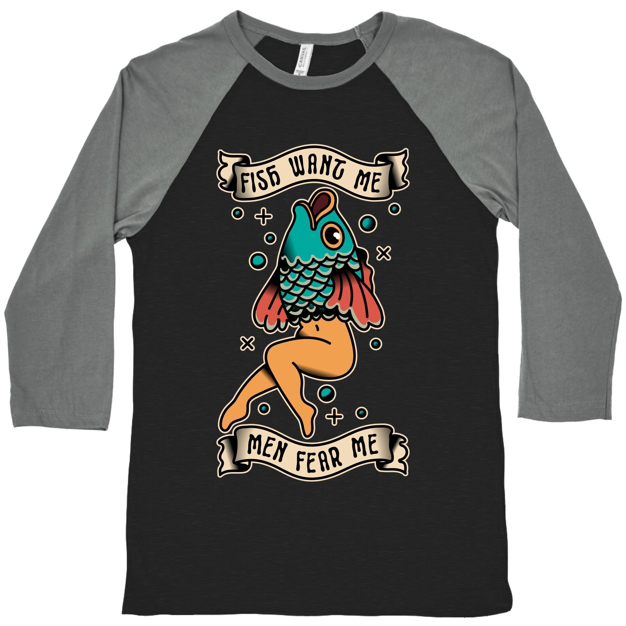 Fish Want Me Men Fear Me Reverse Mermaid Baseball Tee Hoodie, Sweatshirt | CoreVibeTees.com (Image 1)