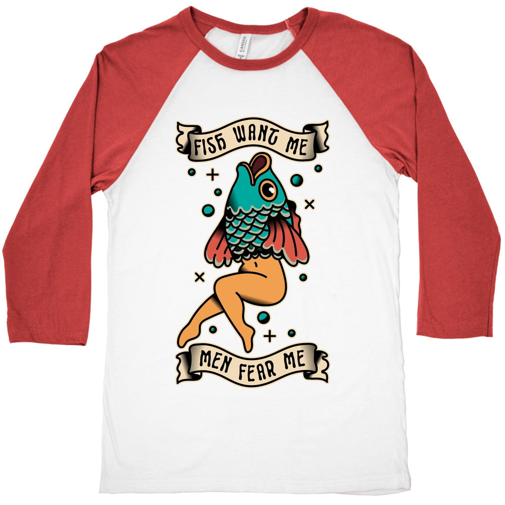Fish Want Me Men Fear Me Reverse Mermaid Baseball Tee Hoodie, Sweatshirt | CoreVibeTees.com (Image 4)