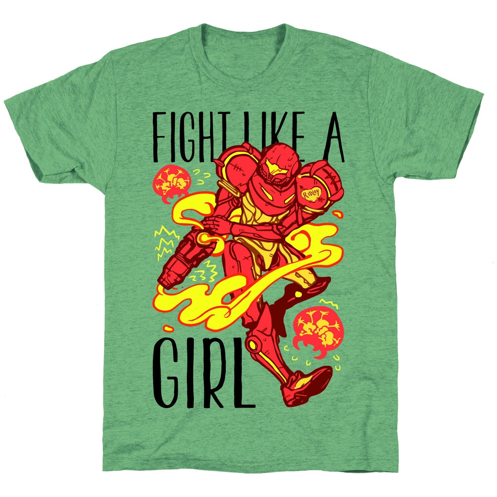 Fight Like A Girl Samus Parody Unisex Triblend Tee Hoodie, Sweatshirt | CoreVibeTees.com (Image 1)