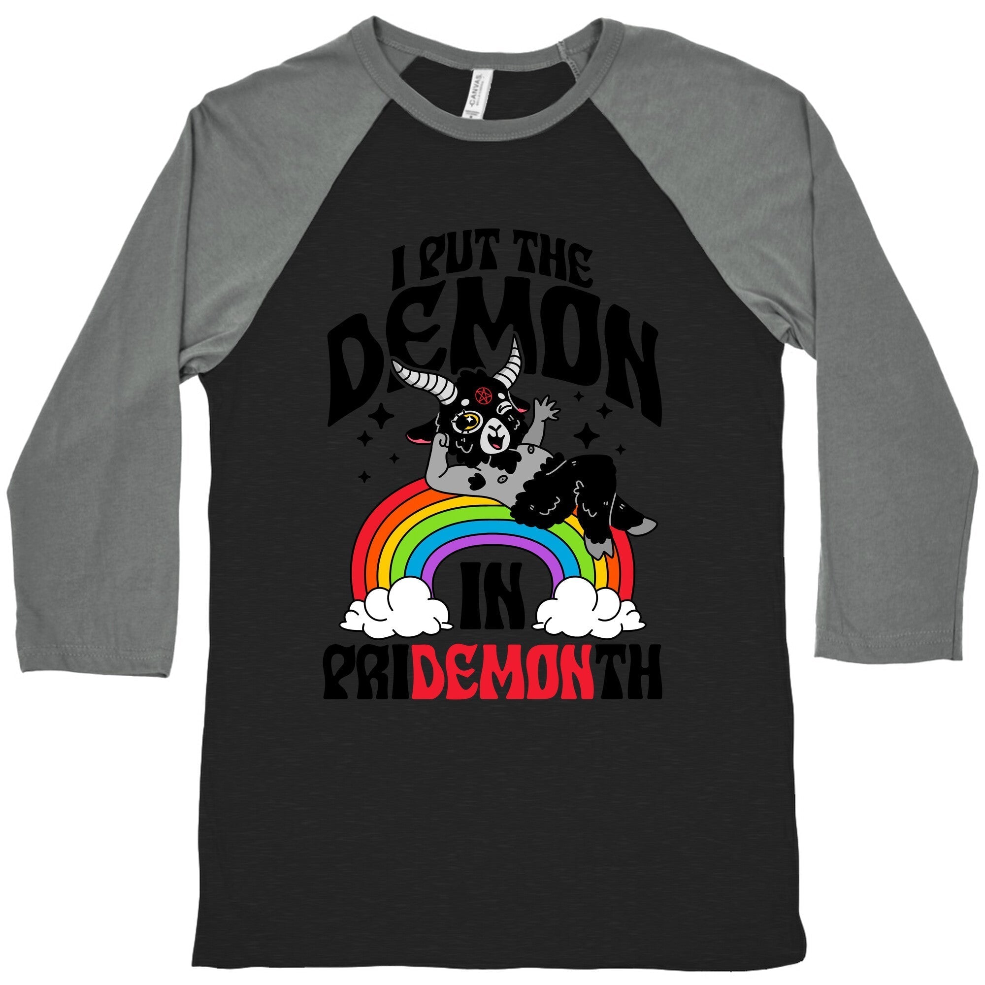 Baphomet I Put The Demon In Pride Month Baseball Tee Hoodie, Sweatshirt | CoreVibeTees.com (Image 3)