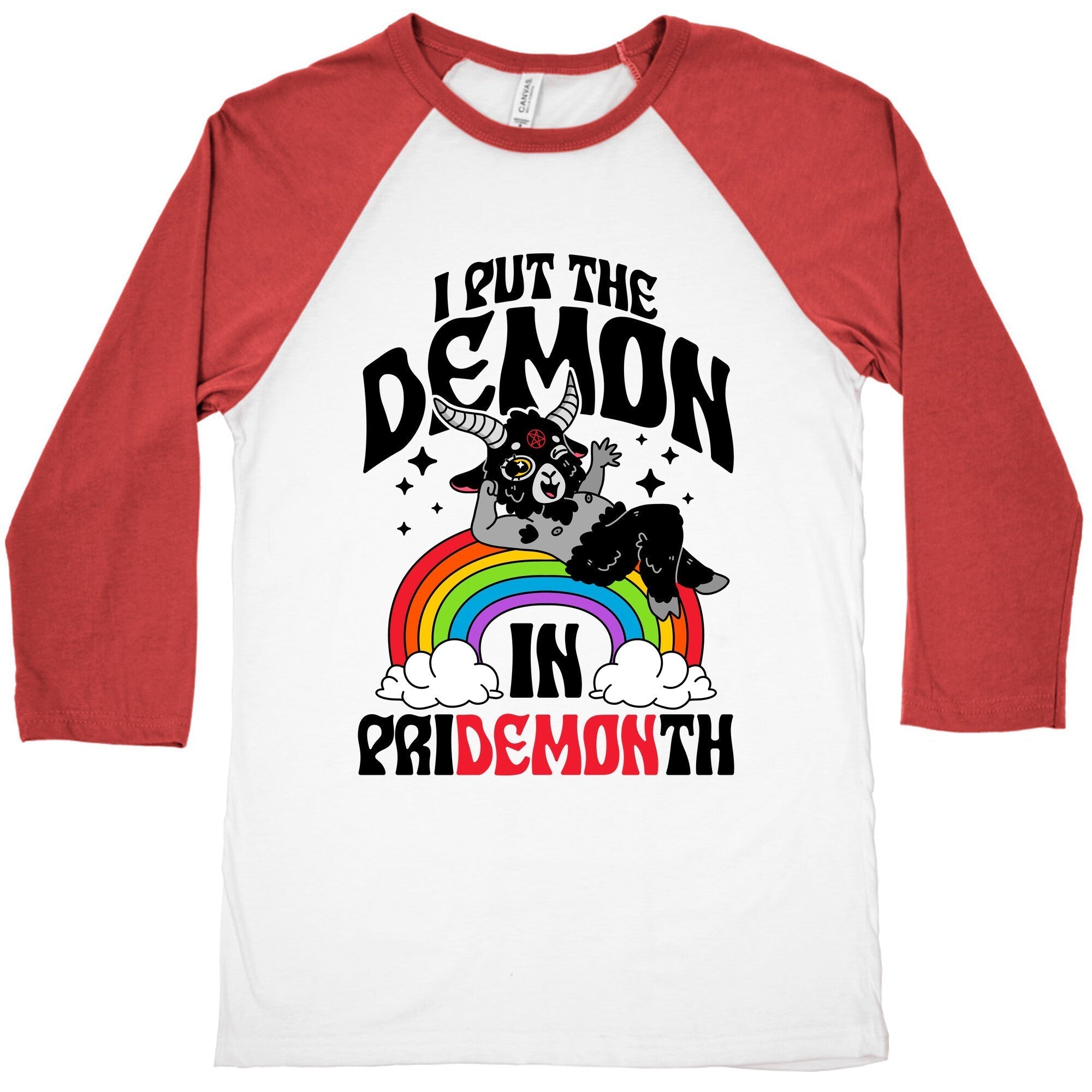 Baphomet I Put The Demon In Pride Month Baseball Tee Hoodie, Sweatshirt | CoreVibeTees.com (Image 2)
