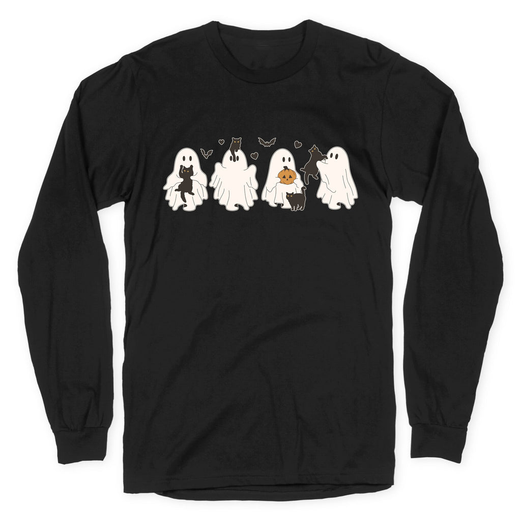 Cute Ghost Cats Longsleeve Tee Hoodie, Sweatshirt | CoreVibeTees.com (Image 1)
