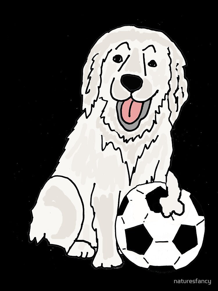 Funny Great Pyrenees Dog Playing Soccer Cartoon by Nature's Fancy
