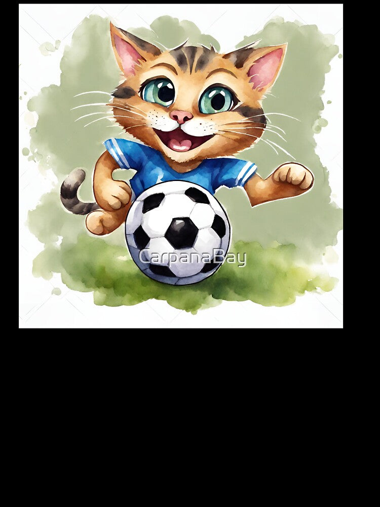 Cute Watercolor Cartoon Soccer Playing Cat by CarpanaBay
