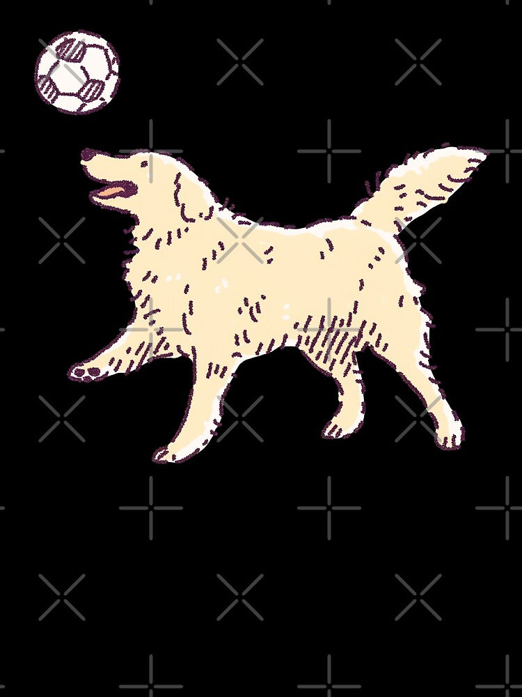 Soccer Football Golden Retreiver Playing Ball, playful illustration by Magnificent Lizard