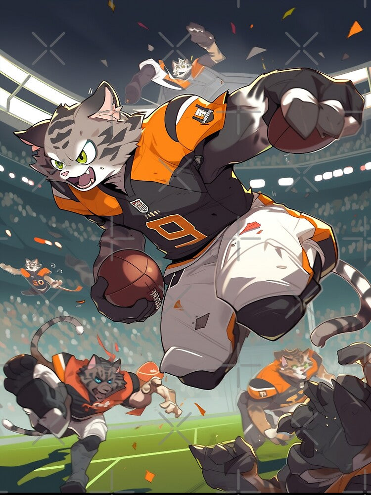 Gray Tabby Cats on the Football Pitch by BDMeow