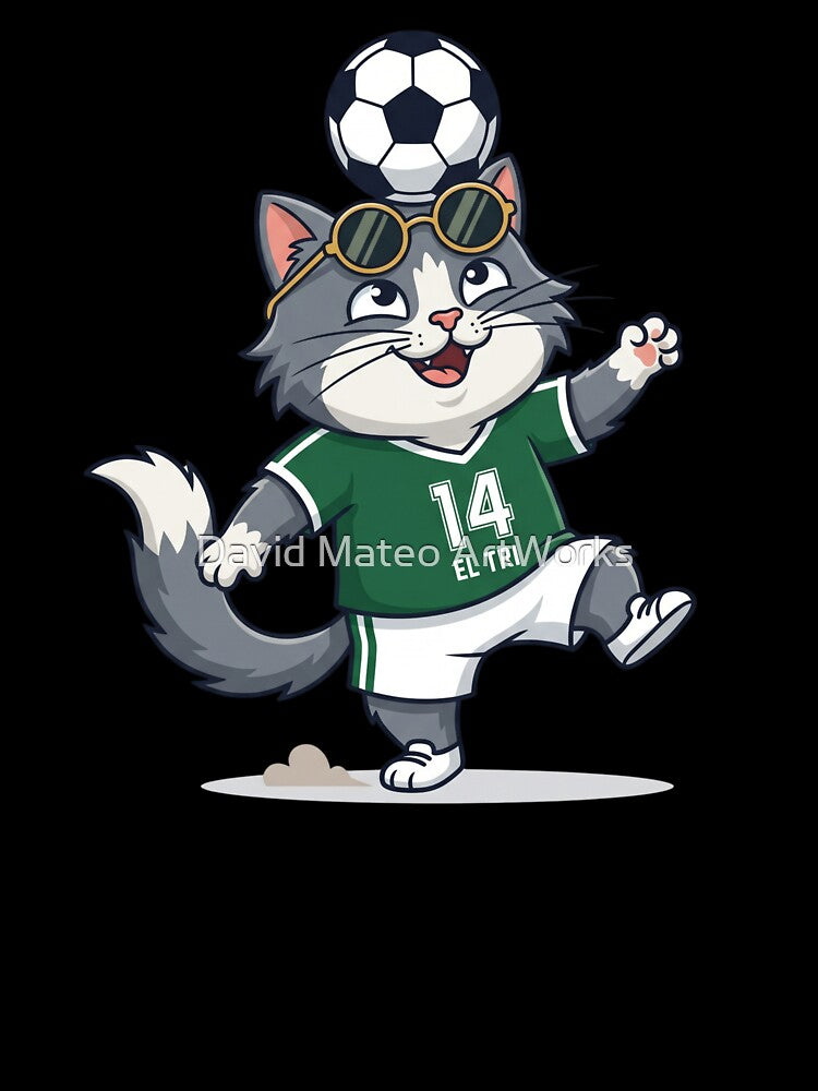 Mexico Soccer Cat Juggling — El Tri Number 14 Cartoon by David Mateo ArtWorks
