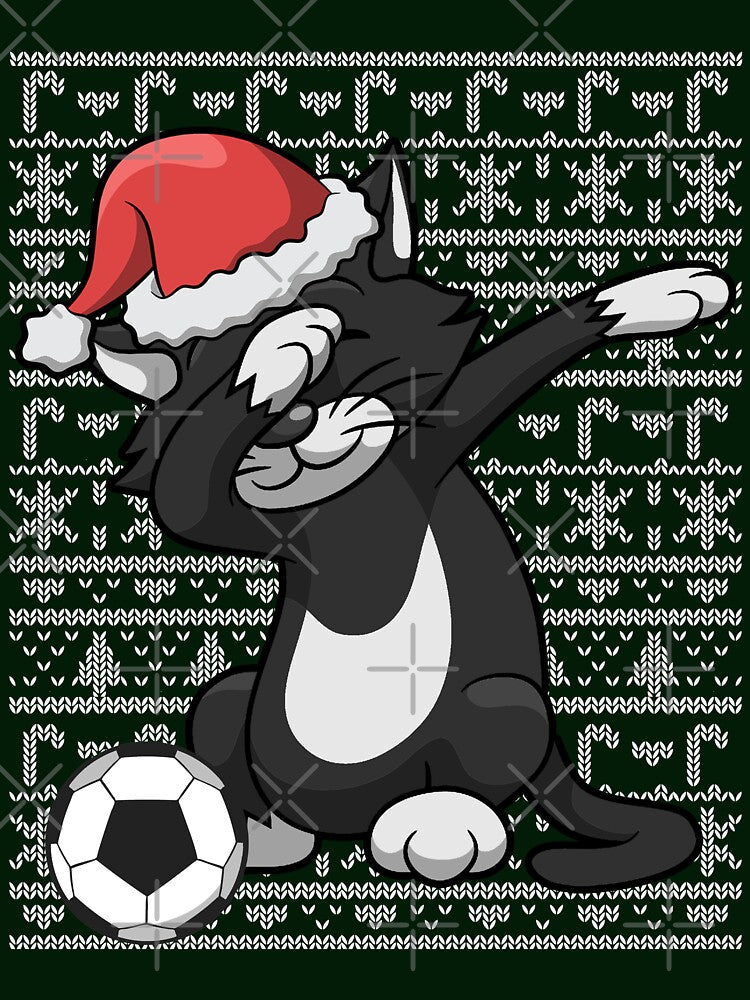 Dabbing Black Cat Soccer Ugly Sweater Christmas by frittata