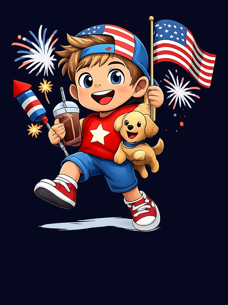 Patriotic joy with puppy and fireworks by JOSHUAWAYLAND