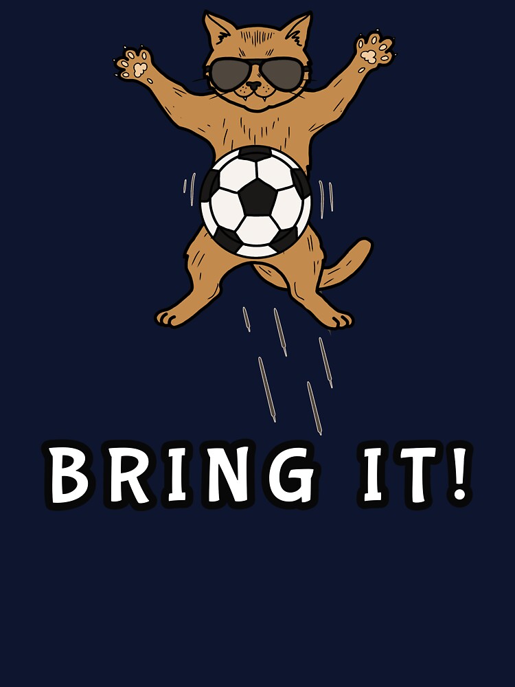Soccer Cat Flying with Football Ginger Tabby Athlete by LeshanArt