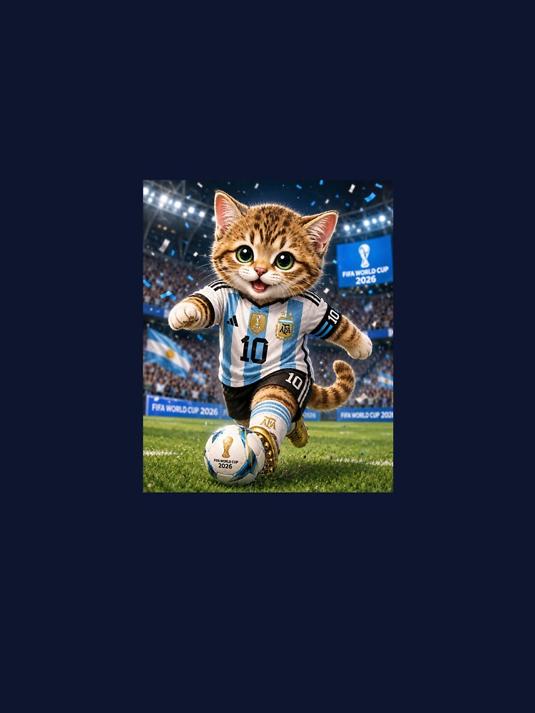 cat playing football wearing Messi's jersey by PasoaPaso2025