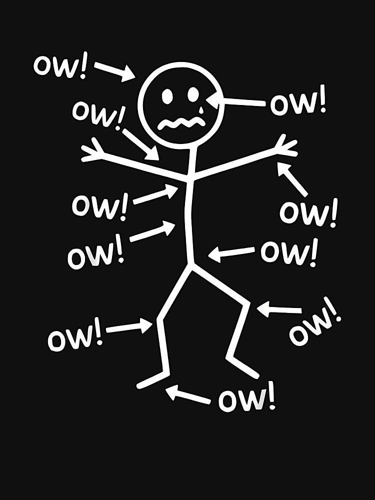 Funny Ow Ow Ow Ow Saying Body Pain Character Humor Sarcastic by RonnyMilleoArt